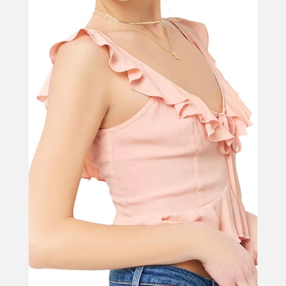 Sexy Women Summer Lotus Leaf Sleeveless Slim Bodycon V-neck T-shirt Crop Top US